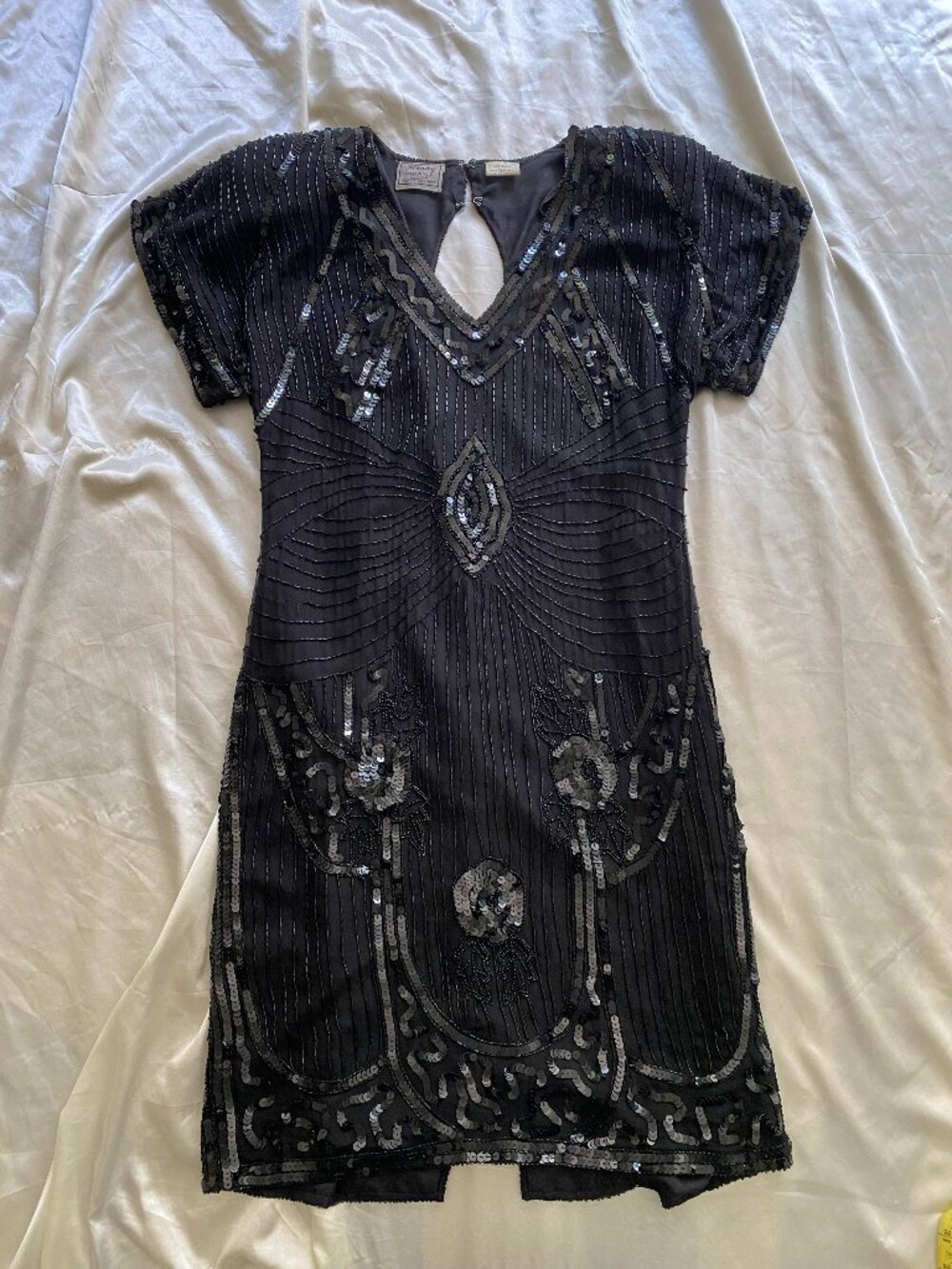 Vintage 1980s 100% Black Sequin Mini Party Glam Size 8 Gatsby